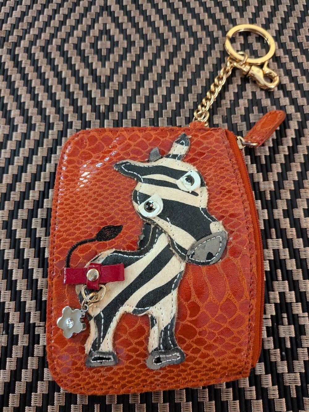 Sharif Original 1827 Zebra Leather Coin Purse ID Holder Keychain Pouch